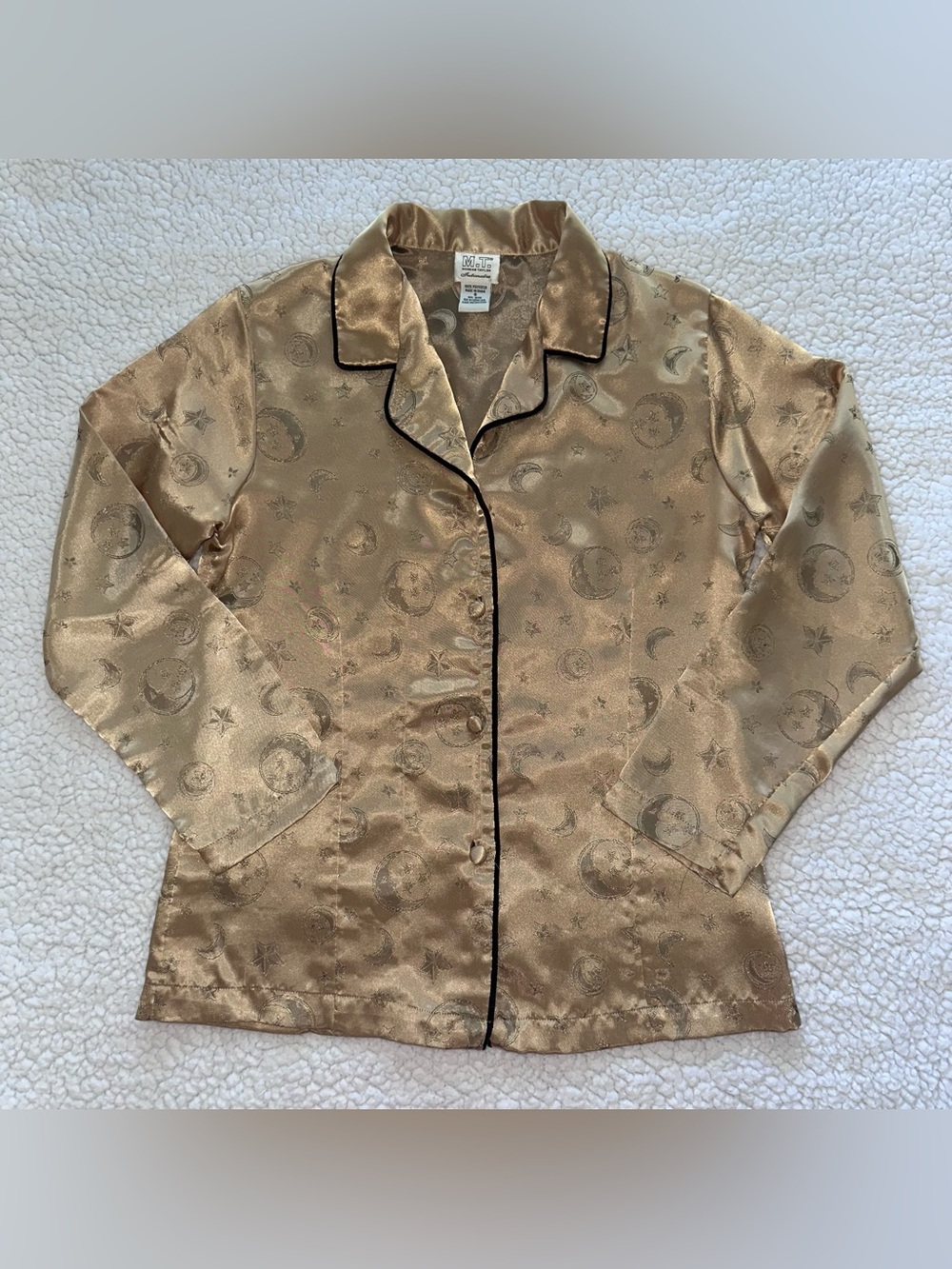 VTG celestial gold moon stars long sleeve vintage whimsy fairy Y2K satin S